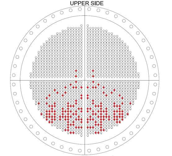 Carte de la plaque tubulaire avec les tubes défectueux